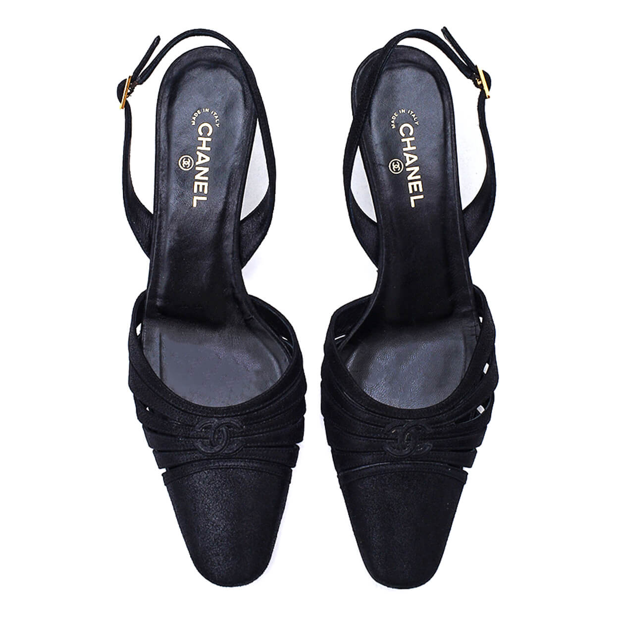 Chanel - Black Shiny Canvas CC Pumps 36.5